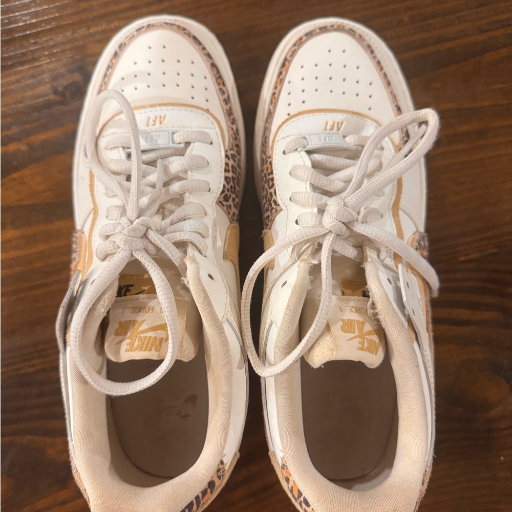 Nike Air Force 1 White and Leopard Sneakers